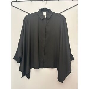 WynneLayers Black Dolman Sleeve Button Front Blouse Oversized Boxy Top XS